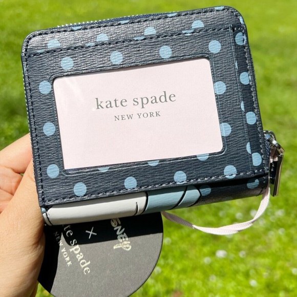 NWT  Kate Spade Compact Bifold Wallet Blue Polka Dot - Picture 4 of 4